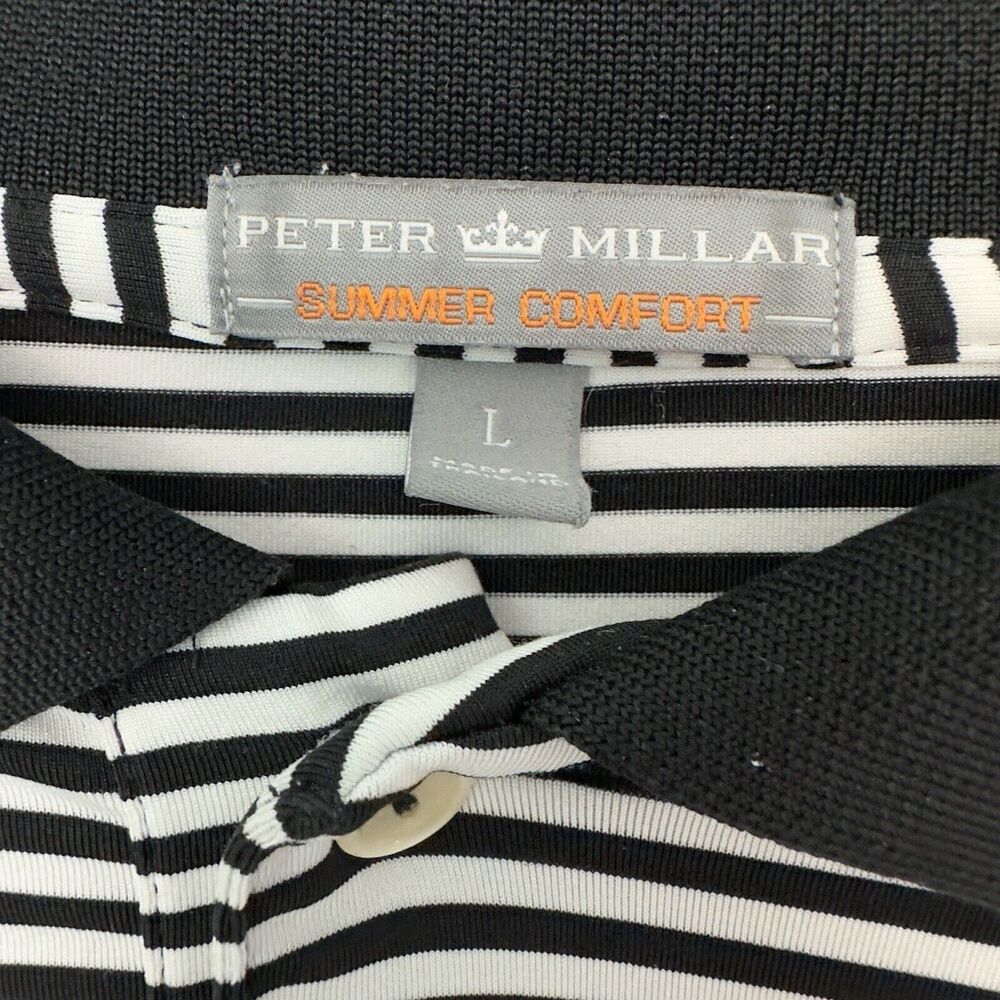 Peter Millar Summer Comfort Sz L Black White Striped Golf Performance Shirt - Picture 6 of 10